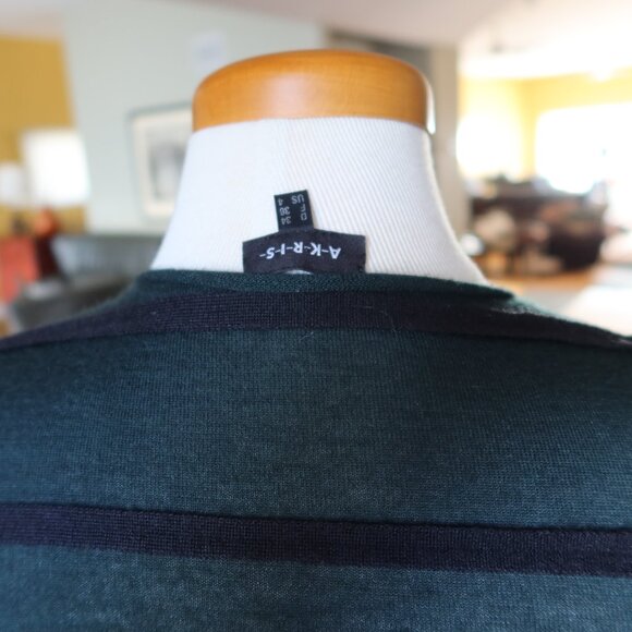 AKRIS sweater green and black striped cashmere and silk US 4 $1000+ - Picture 8 of 16